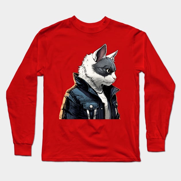 Tough Masked Cat Long Sleeve T-Shirt by Pet And Petal